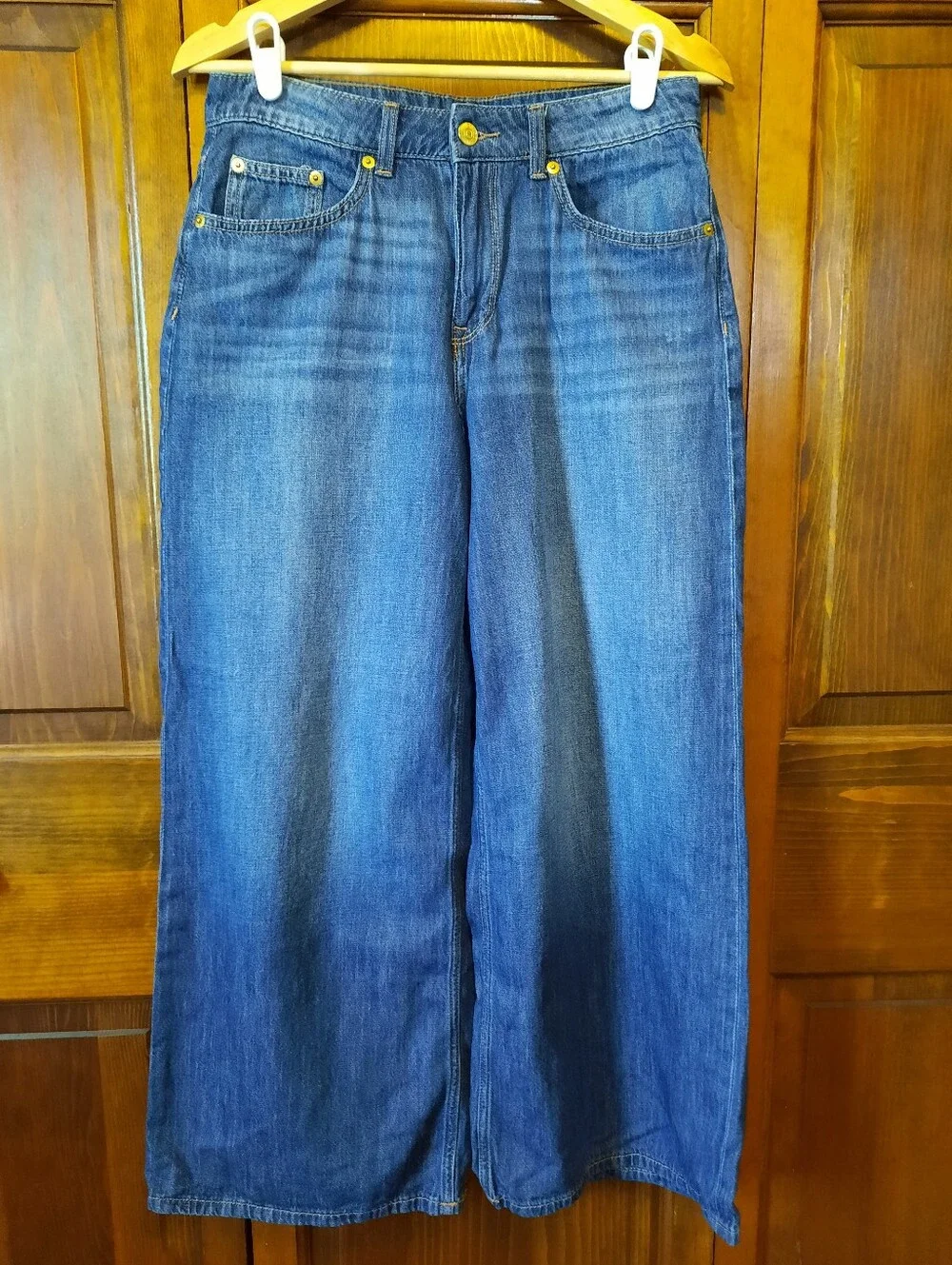 🛍 H&M Divided Cotton Blend Dark Wash Mid-rise Wide Leg Denim Jeans Size 4